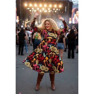 LA Soul Mushroom Print Fit and Flare Dress 3XL Psychedelic Festival Soft